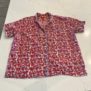 Roller Rabbit Floral Pajama Top Shirt Button Down size Large